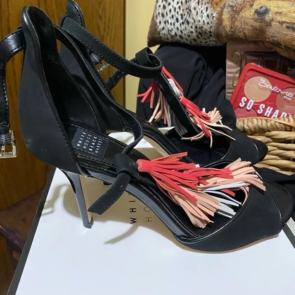White house black market tassel suede black heels 6m